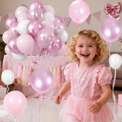 Pink Balloons Set, 12 Inch Metallic Light Baby Pink and White Balloon, - Image 6
