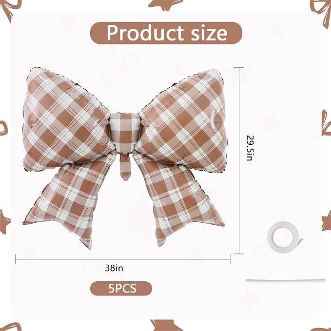 38 Inches Bow Balloon Checkered Brown - Image 2