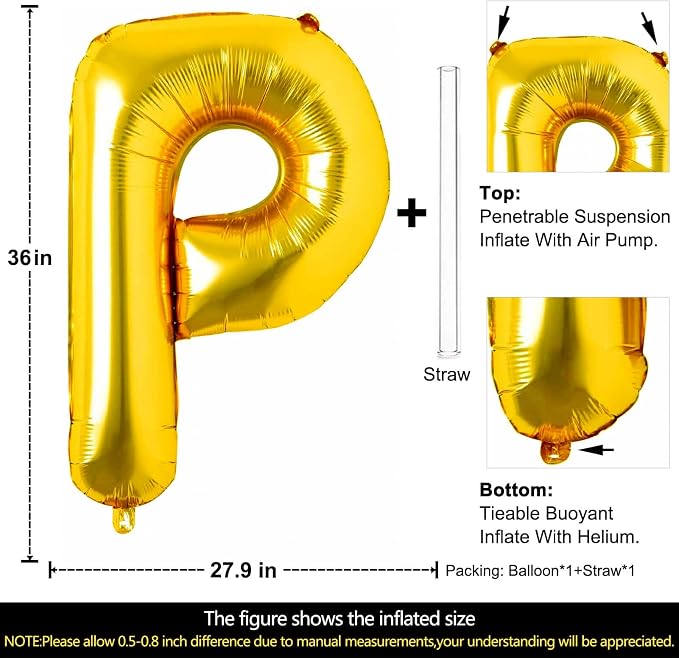 Lovoir 40 Inch Large Gold Letter P Balloons Big Size Jumbo Mylar Foil Helium - Image 2
