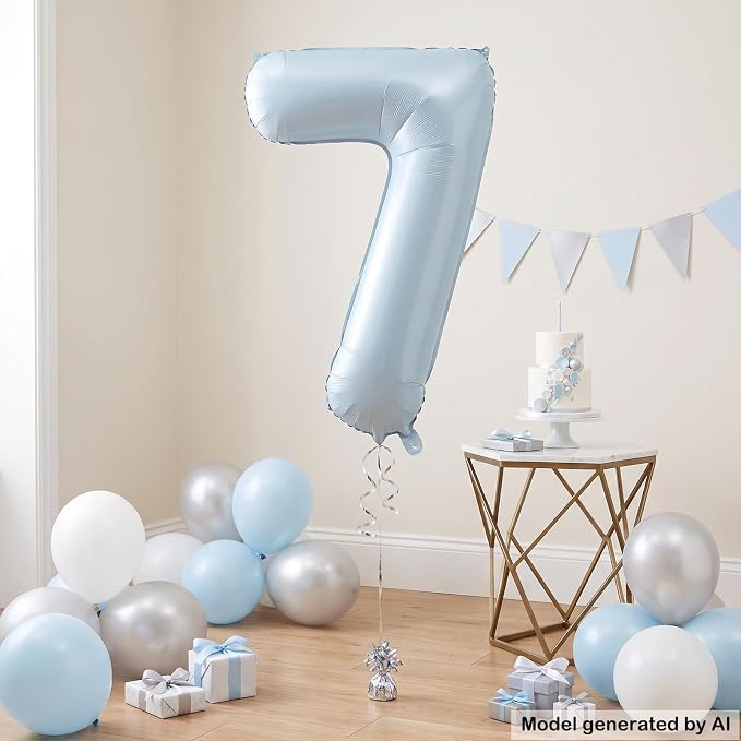40 Inch Light Blue Number 7 Foil Balloon - Image 3