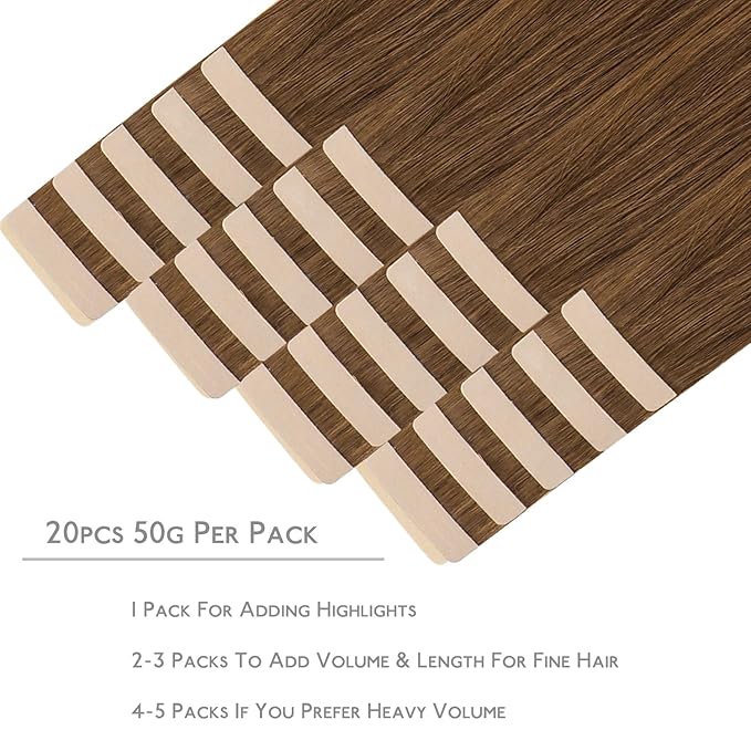 WENNALIFE Tape in Hair Extensions Human Hair, 20pcs 50g 14 inch Light Auburn Brown Remy Hair Extensions Straight Human Hair Tape in Extensions Skin Weft Tape Extensions Human Hair