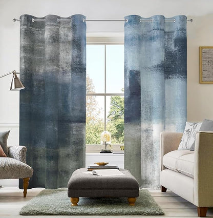 Asuexpect Dusty Blue Abstract Curtains 2 Panels Set Navy Grey Geometric Curtain by Asuexpect