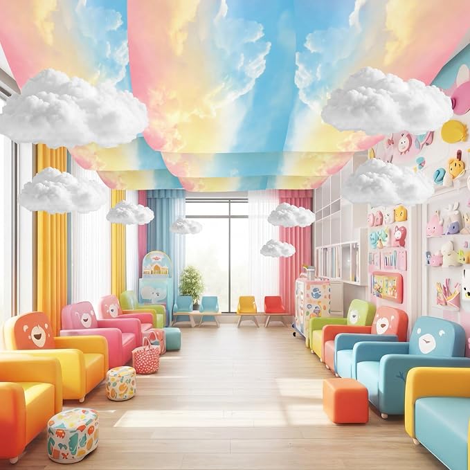 9 Pcs Pastel Rainbow Cloud Ceiling Kit Include 12 x 2 ft Fluorescent Light by VioraWhite