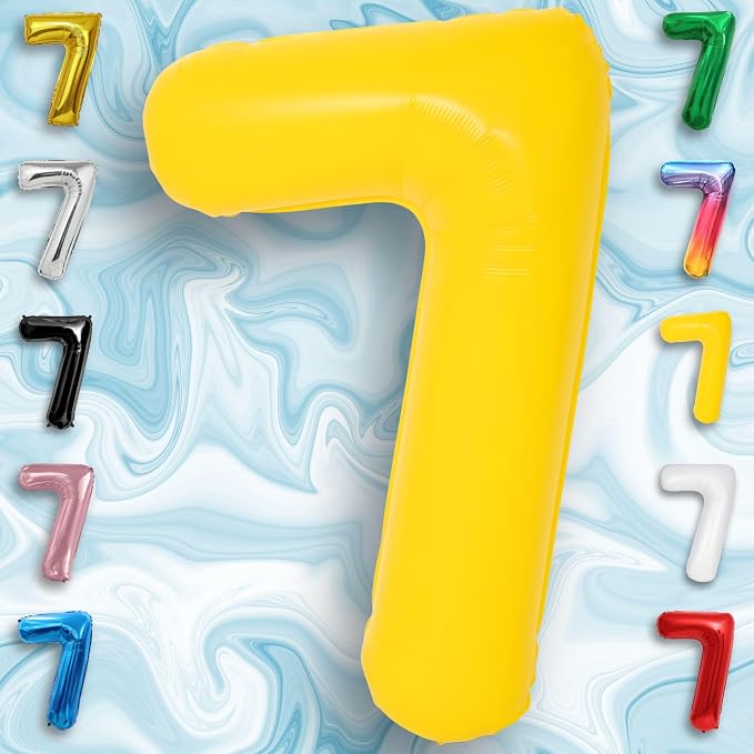 Yellow Number Balloon 7 Mylar Foil Macaron Balloons 40 inch - Image 3