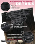 Moresoo Seamless Clip in Hair Extensions Ombre Black to Blonde Hair Extensions Clip ins Real Hair Natural Black to Brown with Honey Blonde Long And Straight 120g/7pcs 20 inch