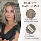 Rich Choices Hair Toppers for Women Real Human Hair 100% Human Remy Toppers NO Bangs for Women with Thinning on Top Clip in Hairpiece 4"x4.7"Lace Base 16 Inch Salt and Pepper G2 Sliver