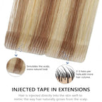 COOKAYU Invisible Tape in Hair, Gold Brown to Caramel Blonde 20pcs/pack 22Inch 50g Seamless Tape in Extensions Real Human Hair Injected Invisi Edge Extensions