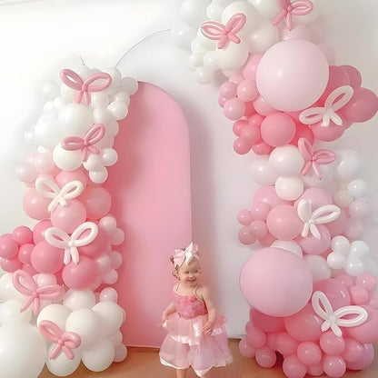 HILAVO Pink Bow Balloon Arch Kit Pink and White Balloons Garland 91 Pcs - Image 4