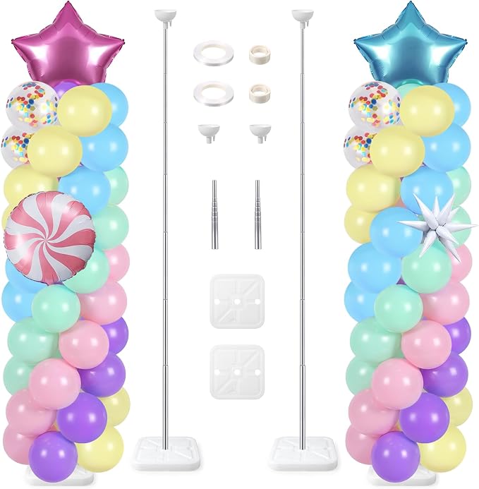 Skylety 2 Sets Pastel Balloon Column Stand Kit Adjustable Macaron Rainbow Color by Skylety