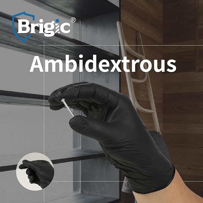 Disposable Nitrile Gloves, Textured Grip, 4mil, Lightweight, Slip-Resistant, Black