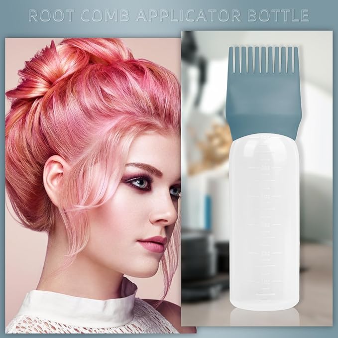 BLAAROOM Root Comb Applicator Bottle 6 Ounce, 4 Pack Hair Oil Applicator Bottle, Hair Dye Bottle Applicator Tools with Hair Oil Dispenser Root Comb Brush for Scalp Hair Oiling Applicator - Green