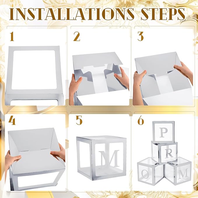 4 Pcs Prom Boxes with Letters 11.8 x 11.8 x 11.8 Inch Clear Balloon Boxes - Image 6