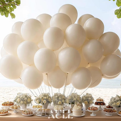 AULE 50Pcs Latex 12 Inch Sand White Balloons Beige | Happy Birthday Wedding - Image 5