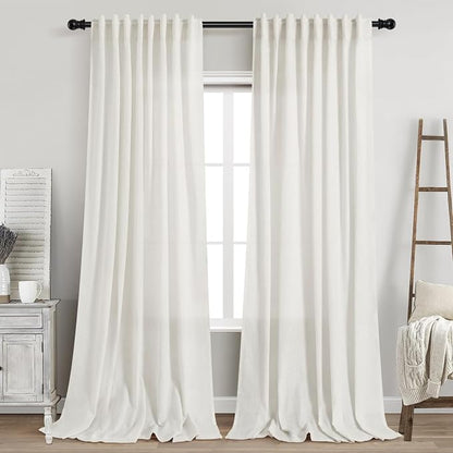 Beige White Linen Curtains 90 Inches Long by Nanspring