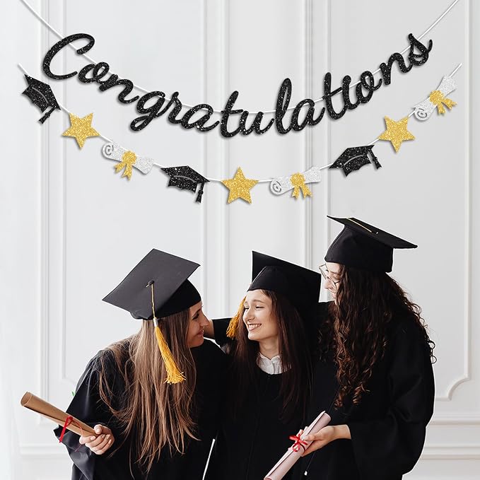 Congratulations Banner Black and Gold Graduation Decorations Class of 2026 - Image 4