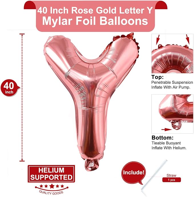 Lovoir 40 Inch Large Rose Gold Letter Y Balloons Big Size Jumbo Mylar Foil - Image 2