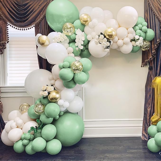 Green White Gold Balloon Garland Arch Kit - Image 6