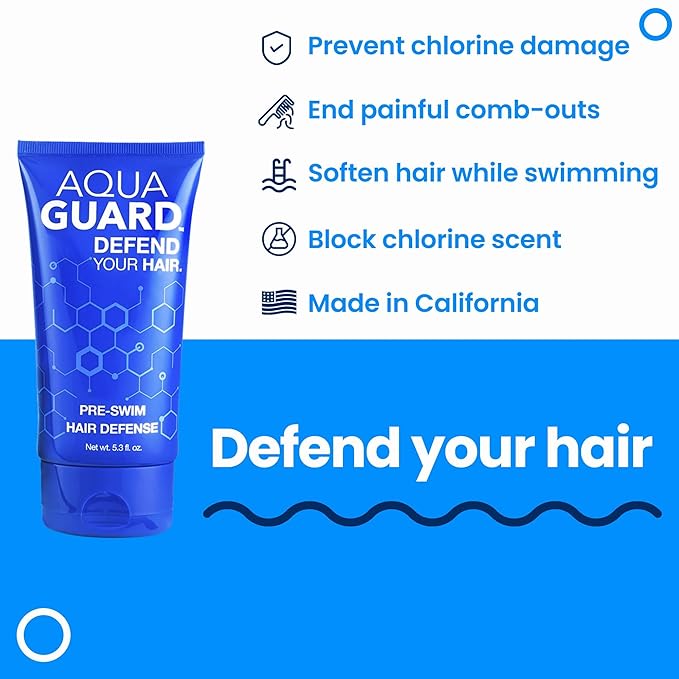 AQUA GUARD Pre-Swim Hair Defense | No More Swim Hair | Prevents Chlorine Damage + Softens Hair While Swimming | Made in California | Color Safe, Leaves Hair Smelling Great | 5.3 oz