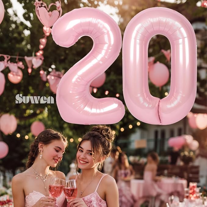 SUWEN 40 Inch Pink Large 20 Number Balloons Big Foil Helium Number Balloons 0-9 - Image 4