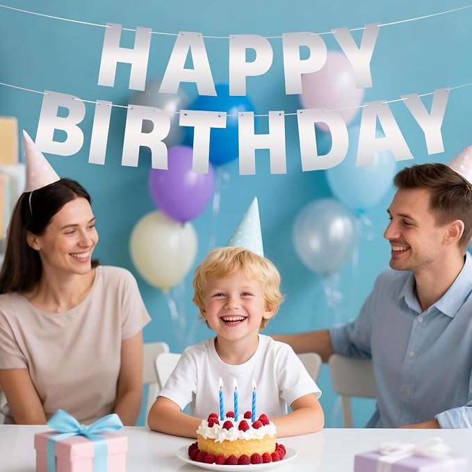 DIY Banner Kit with Letters Bright Silver Customizable Birthday Banners - Image 5