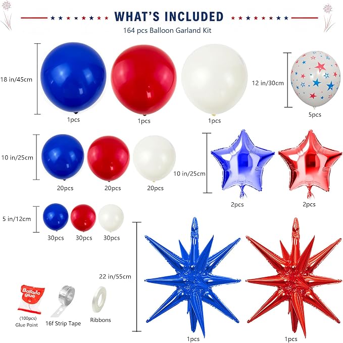 164pcs Red White and Blue Balloon Arch Garland Kit 4th of July | Patriotic - Image 2