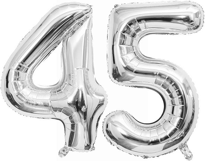 40 Inch Silver 45 Balloons Giant Number 45 Balloons Silver 45 Birthday Balloons by LHOAVWE