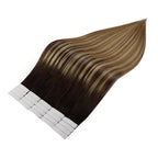 Full Shine Tape in Extensions Real Human Hair 22 Inch Balayage Color 2 Brown Ombre 8 Ash Brown and 27 Blonde Double Sided Adhesive Tape Straight Remy Hair Invisible Seamless for Women 20 Pcs 50 Grams
