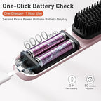 TANSHINE Cordless Hair Straightener Brush with 6000mAh Battery, Negative Ions & LCD Display - Portable Straightening Comb for Travel,Rechargeable Mini Hot Straightening Comb for Women,Pink