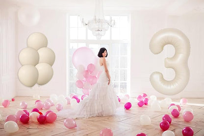 40 Inch Beige Number 3 Foil Balloon Set | - Image 5