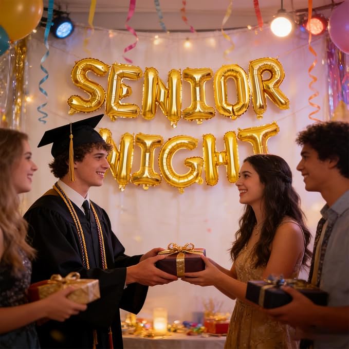 2 Set 22Pcs Gold SENIOR NIGHT Letter Balloons 16in Balloon Foil Letter - Image 5