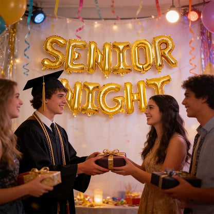 2 Set 22Pcs Gold SENIOR NIGHT Letter Balloons 16in Balloon Foil Letter - Image 5