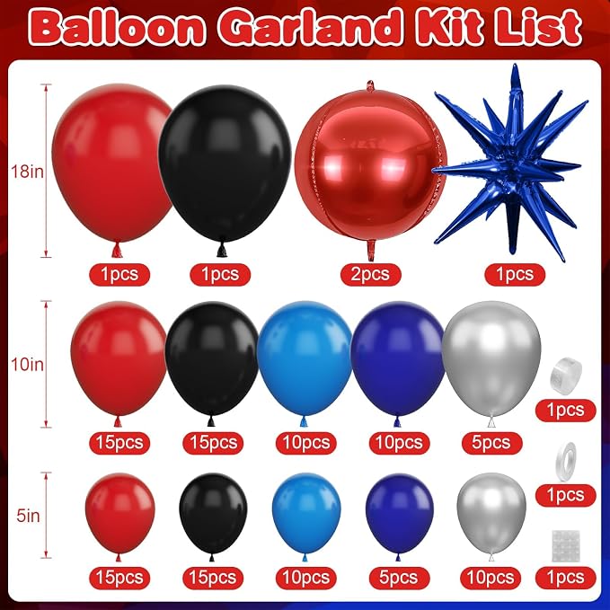 Navy Blue Red Silver Balloon Arch Garland Kit - Image 2