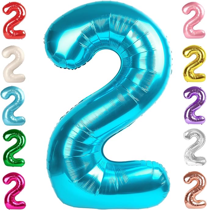 2 Balloon Numbers Birthday Decorations, 40In Light Blue Balloons by Mluchee