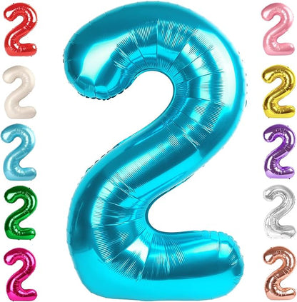 2 Balloon Numbers Birthday Decorations, 40In Light Blue Balloons by Mluchee