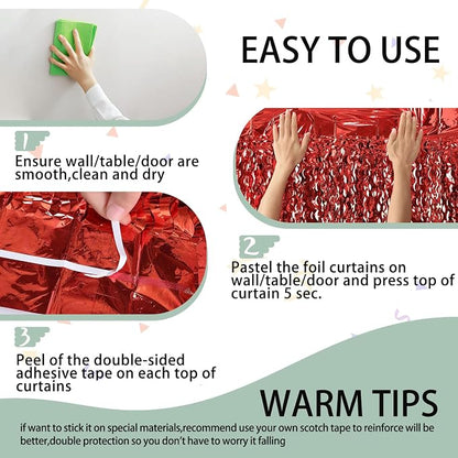 CYLMFC 3 Pack Red Aluminium Foil Curtains, 3.3ft x 6.6ft, Wavy Shape, - Image 4