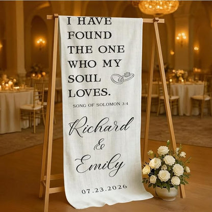 Custom Wedding Quote Cotton Linen Wall Tapestry, Personalized Couple Names - Image 4