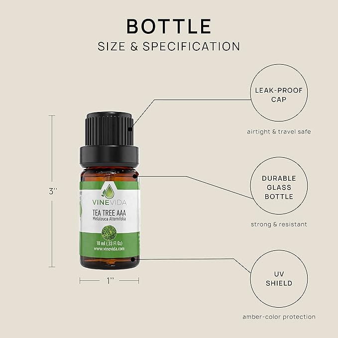 VINEVIDA Tea Tree Essential Oil - Undiluted, 10 mL - Candle Oil Scent - DIY Candle Scents - Safe for Soap Making & Skin