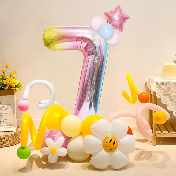 40 Inch Giant Rainbow Number 7 Balloons, Birthday Balloons, Helium Mylar Foil - Image 2