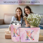Personalized Gifts Monogrammed Birthday Gifts for Women, Soul Sister Bachelorette Party Wedding Christmas Initial 20 oz Tumbler, Makeup Bag Cup Pens Journal Notebook 6 Set, (Aesthetic Pink Flower K)
