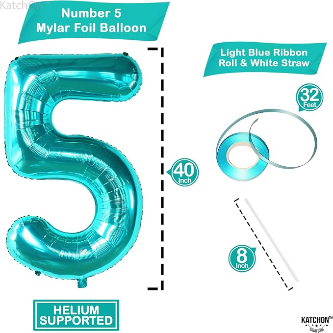 KatchOn Giant Aqua Blue Number 5 Balloon - Image 4