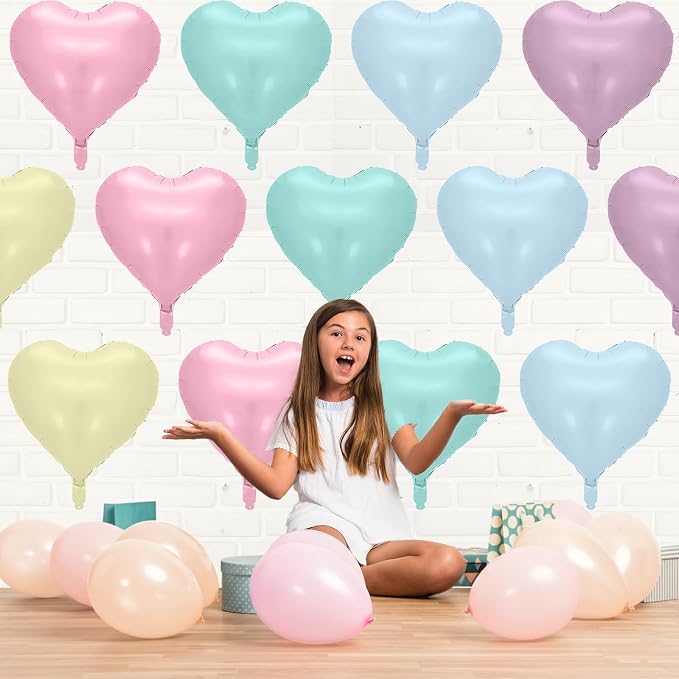 Pastel Heart Balloons, 18 Inch Pastel Pink Purple Teal Blue Yellow Foil - Image 8