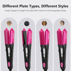 Terviiix Crimper Hair Iron with 4 Interchangeable Plates, Keratin & Argan Oil Infused Hair Crimper for Women, Volumizing Crimping Iron for Thin Fine Hair, 5 Heat Settings & 60 Mins Auto Off, Pink