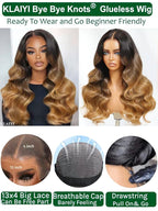 KLAIYI Ombre Highlight Blonde Loose Wave Pre Everything Glueless 13x4 Lace Front Wigs Human Hair Drawstring Balayage Brown Pre Cut Pre Plucked Bleached Ready to Wear and Go Wig with Dark Roots 22Inch