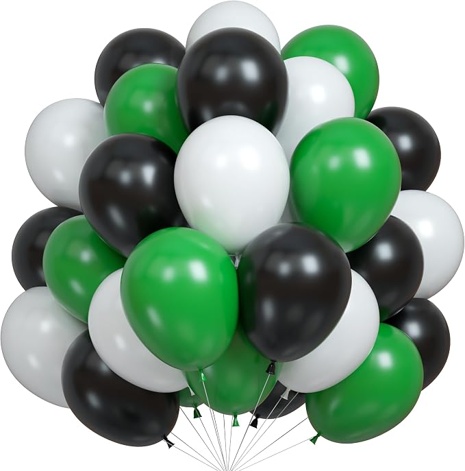 Black White Green Balloons, 12Inch Green White Latex Balloons Foootball Party by BIAPIAN