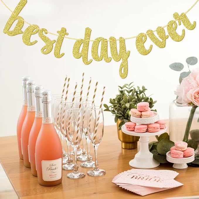Qttier Best Day Ever Banner, Wedding Banner, | Gold Glitter Wedding Reception - Image 9