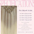 PINKPEARL Clip in Hair Extensions Straight Human Hair #18/22/60 Balayage Ash Blonde to Golden Blonde and Platinum Blonde 7pcs 120g 22 Inch Real Hair Clip in Extensions(#18/22/60-22)