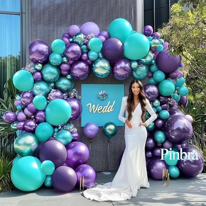 Purple Teal Balloon Garland Double Stuffed Dark Purple Blue Turquoise Green - Image 7