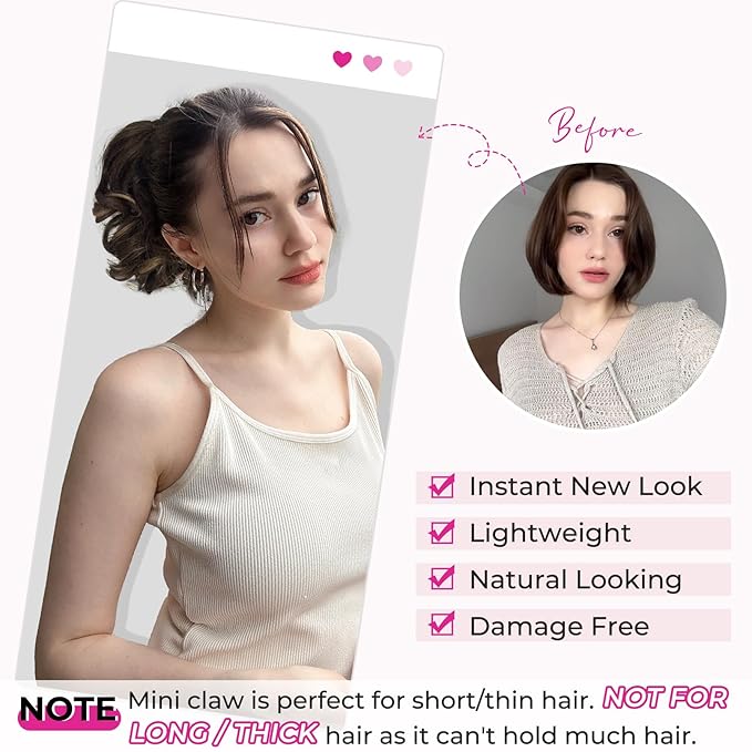 REECHO 9" Short Ponytail Extension, Classic Loose Curly Wavy Claw Clip Pony tails Hair Extensions HP001 Hairpieces for Women (Light Brown with Blonde Highlights)