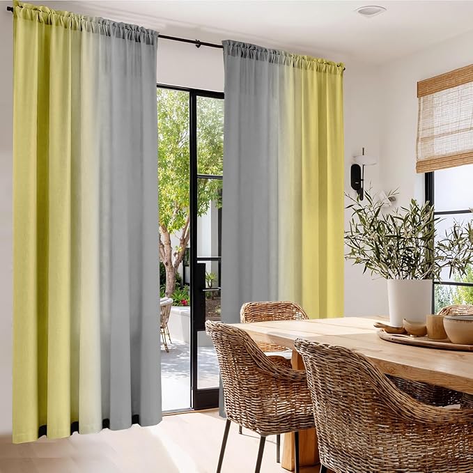 Yellow and Grayish Curtains for Living Room 84 Inch Length Ombre Curtains 2 - Image 3