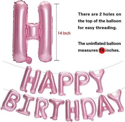 PIGETALE Pink Happy Birthday Banner, 16 Inch 3D Aluminum Foil Inflatable - Image 4